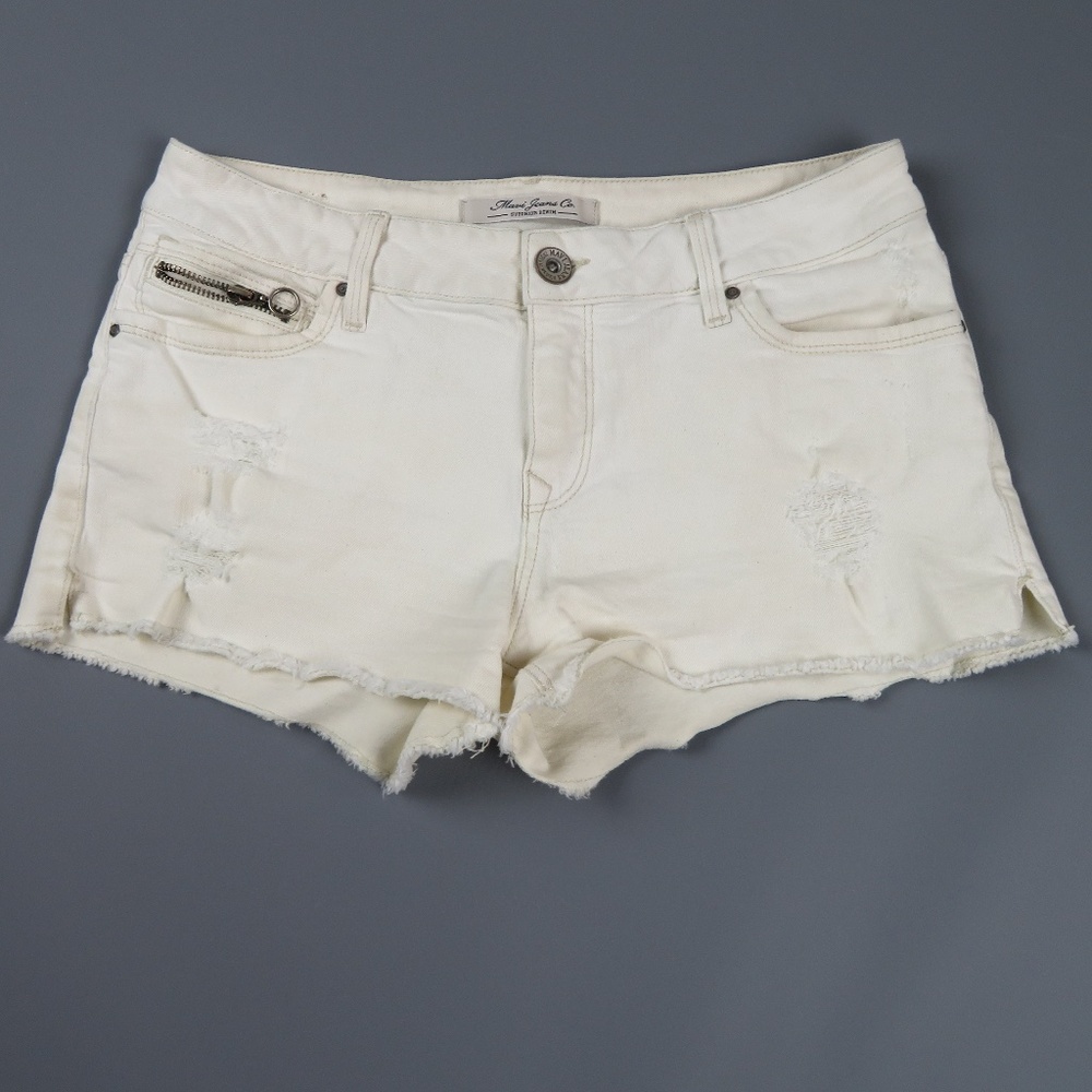 MAVI Cream Distressed denim shorts